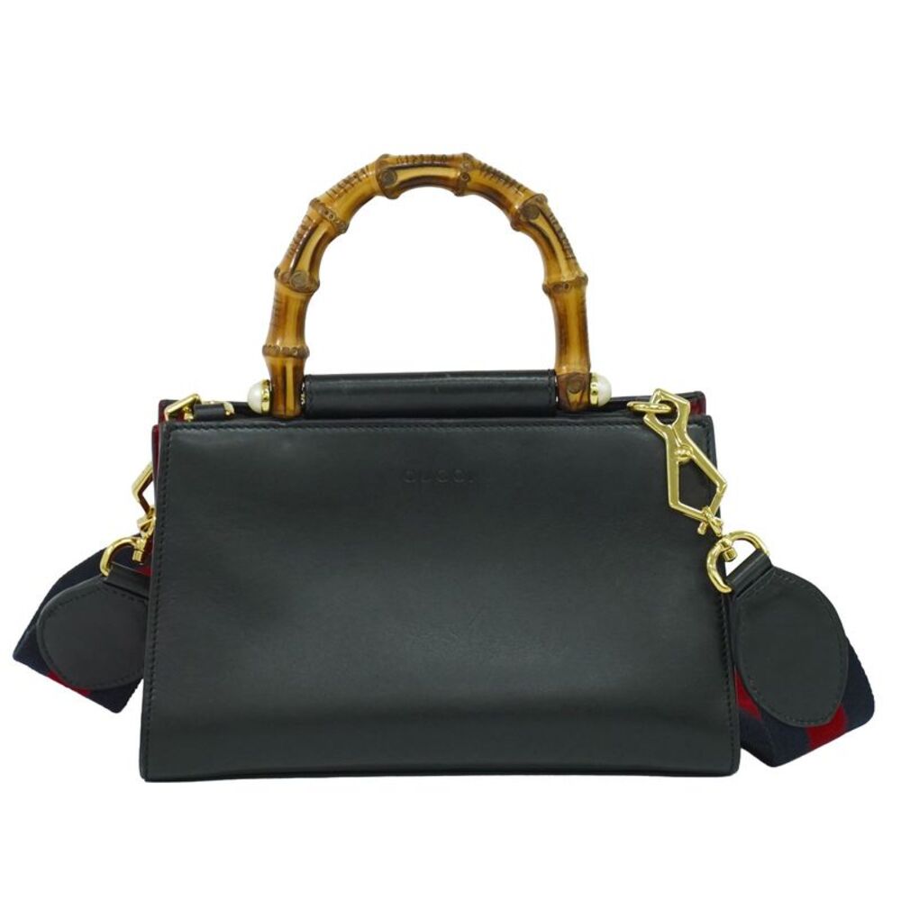 Gucci Nymphaea Top Handle Leather Black Leather Handbag